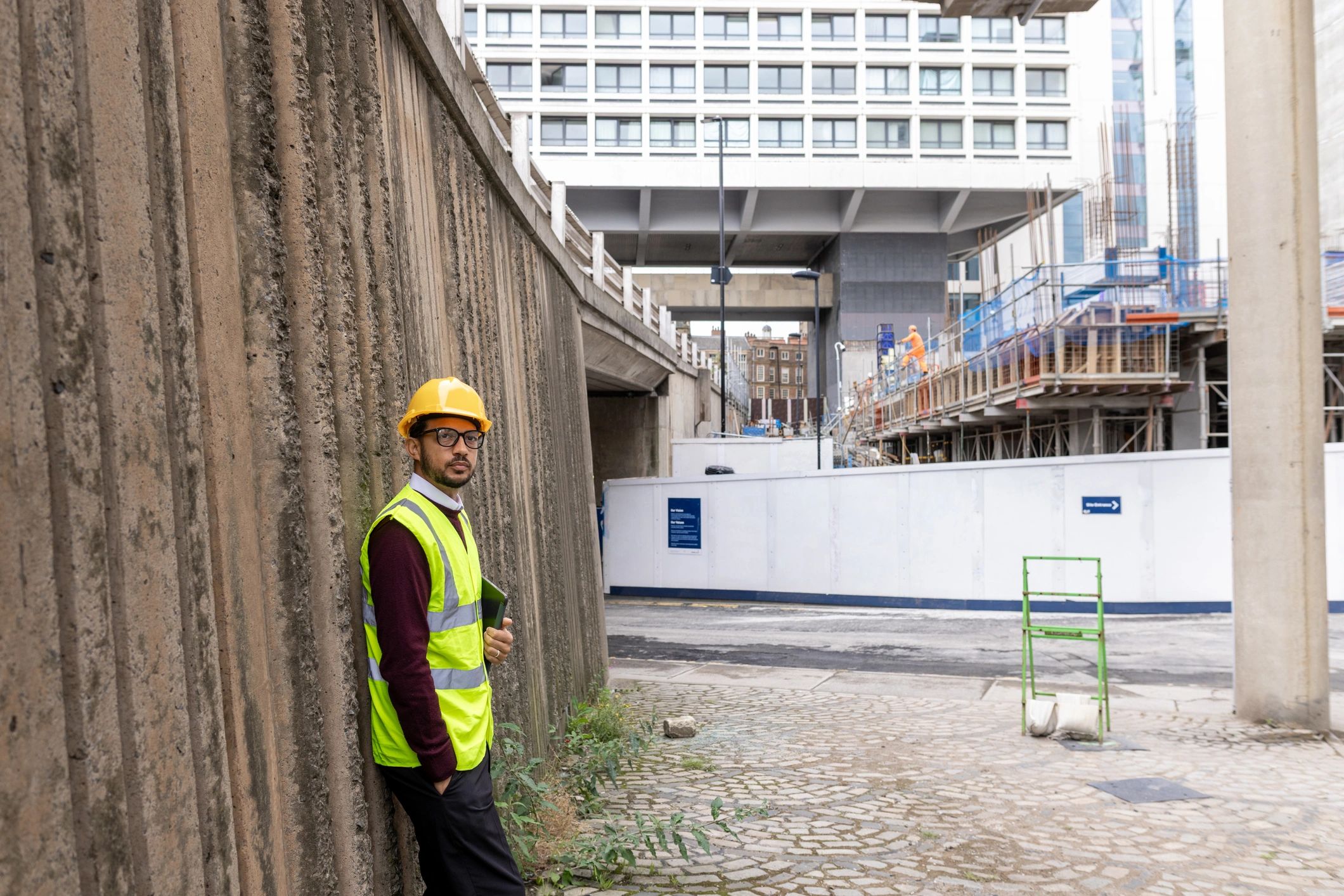 Construction site security officer on duty