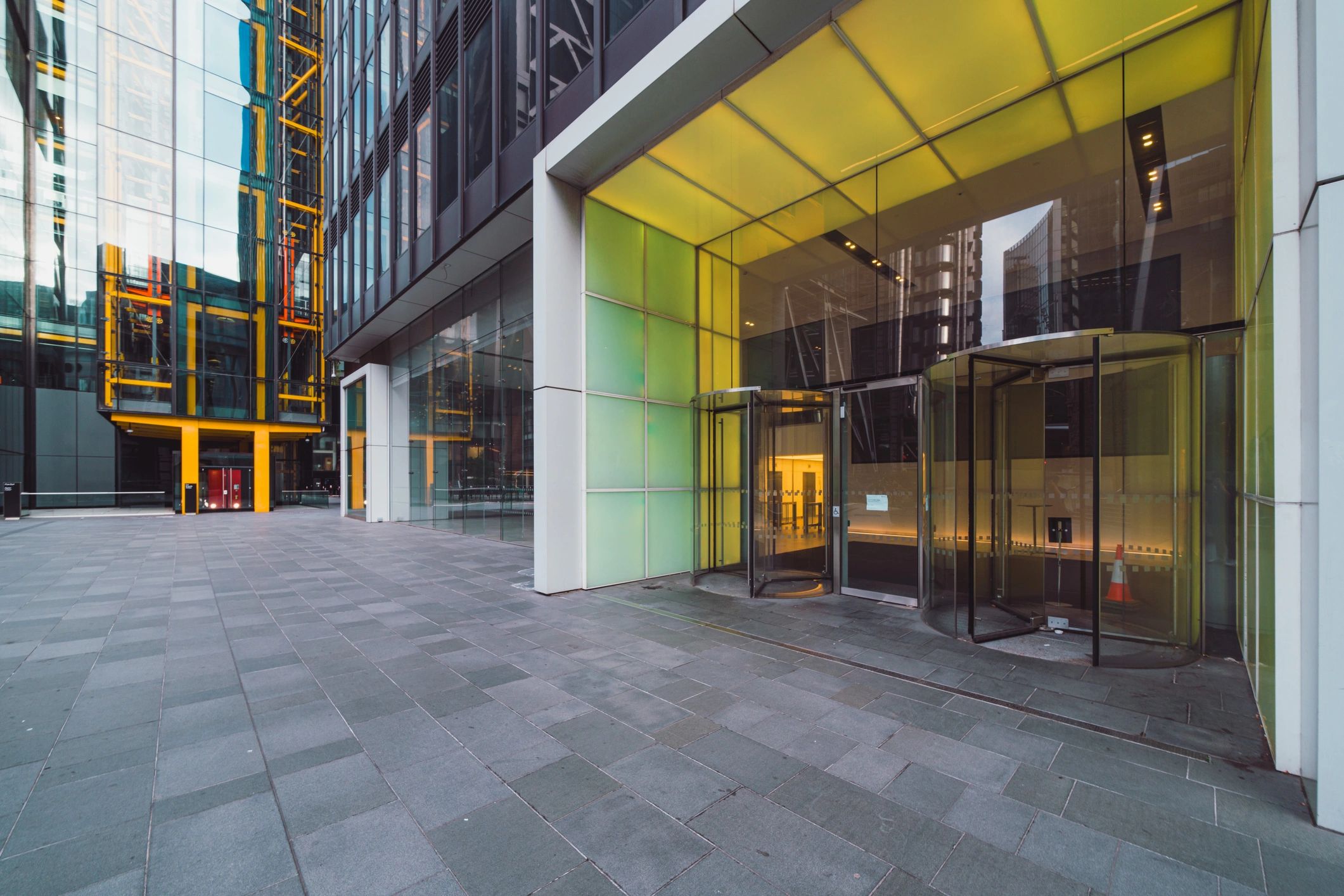 Modern office building entrance in London